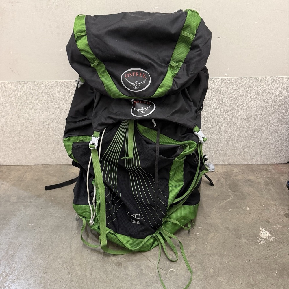OSPREY Exos 58 Hiking Backpacking Backpack Black Green Ultralight Medium Fair